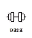 line drawing of a barbell and the word "Exercise"